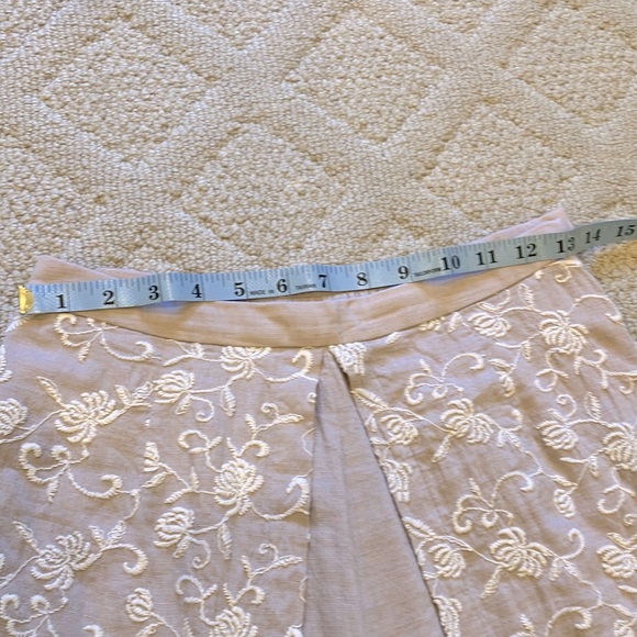 Beige Cream Cotton Linen Embroidered Cropped Wide-Leg Pants - Picture 6 of 8